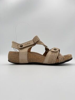 Taos Trulie Leather Woven Sandal Comfort Arch Support Biege Beachy Boho 36